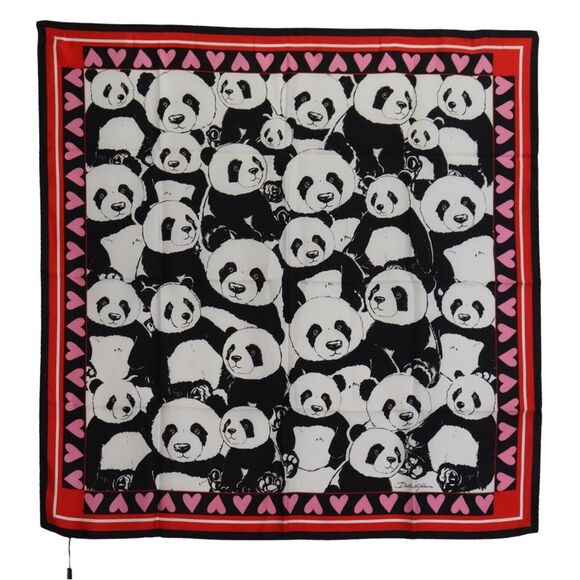 Dolce & Gabbana Elegant Panda Print Silk Men's Scarf - Picture 3 of 6